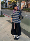 DAXUEN Oversized striped short-sleeved t-shirt — model photo