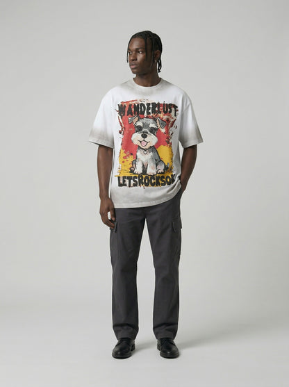 DAXUEN Cartoon schnauzer graphic t-shirt — model photo