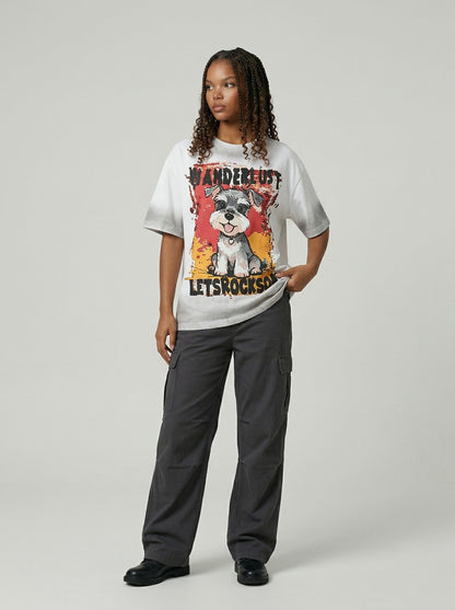 DAXUEN Cartoon schnauzer graphic t-shirt — model photo
