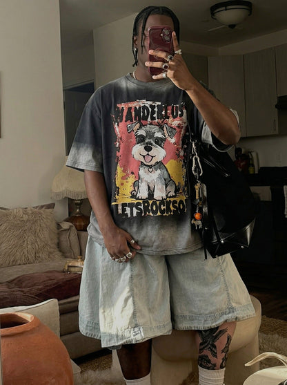DAXUEN Cartoon schnauzer graphic t-shirt — model photo