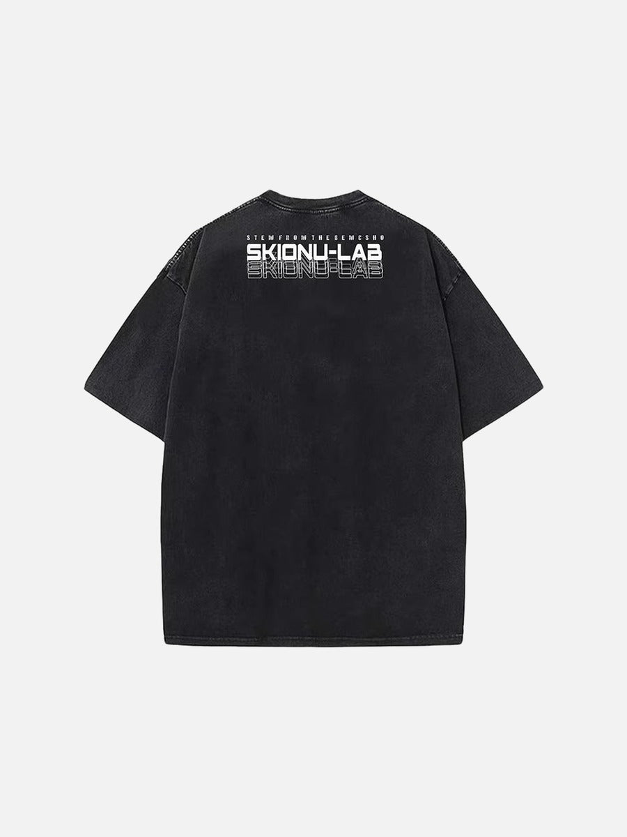 Washed black oversized short-sleeve t-shirt with anime graphic