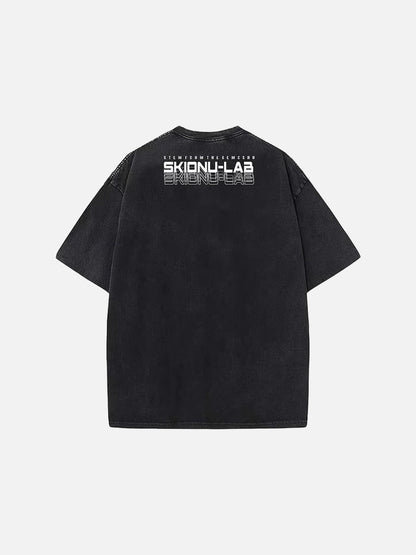 Washed black oversized short-sleeve t-shirt with anime graphic