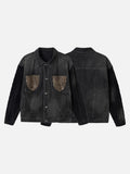 DAXUEN dark washed black denim with cable knit sleeves jacket