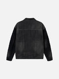 DAXUEN dark washed black denim with cable knit sleeves jacket
