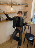 Washed Black Flared Jeans with Brown Panel