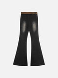 DAXUEN Washed black flared jeans with brown faux suede panel