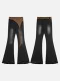 DAXUEN Washed black flared jeans with brown faux suede panel