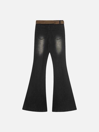 DAXUEN Washed black flared jeans with brown faux suede panel