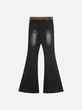 DAXUEN Washed black flared jeans with brown faux suede panel
