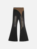 DAXUEN Washed black flared jeans with brown faux suede panel