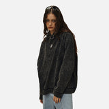 DAXUEN Washed black oversized hooded sweatshirt — model photo