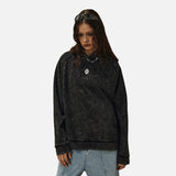 DAXUEN Washed black oversized hooded sweatshirt — model photo