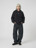 DAXUEN Washed black oversized hooded sweatshirt — model photo