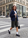 DAXUEN Men's washed black wide-leg cargo shorts — model photo