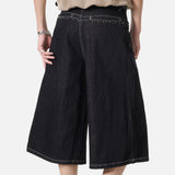 Washed Black Denim Culotte Short