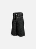 Washed Black Denim Culotte Short