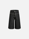 Washed Black Denim Culotte Short