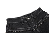 DAXUEN washed black wide-leg culotte denim shorts with studs