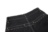 Washed Black Denim Culotte Short