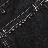 DAXUEN washed black wide-leg culotte denim shorts with studs