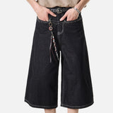 Washed Black Denim Culotte Short