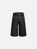 Washed Black Wide-Leg Denim Culotte Shorts