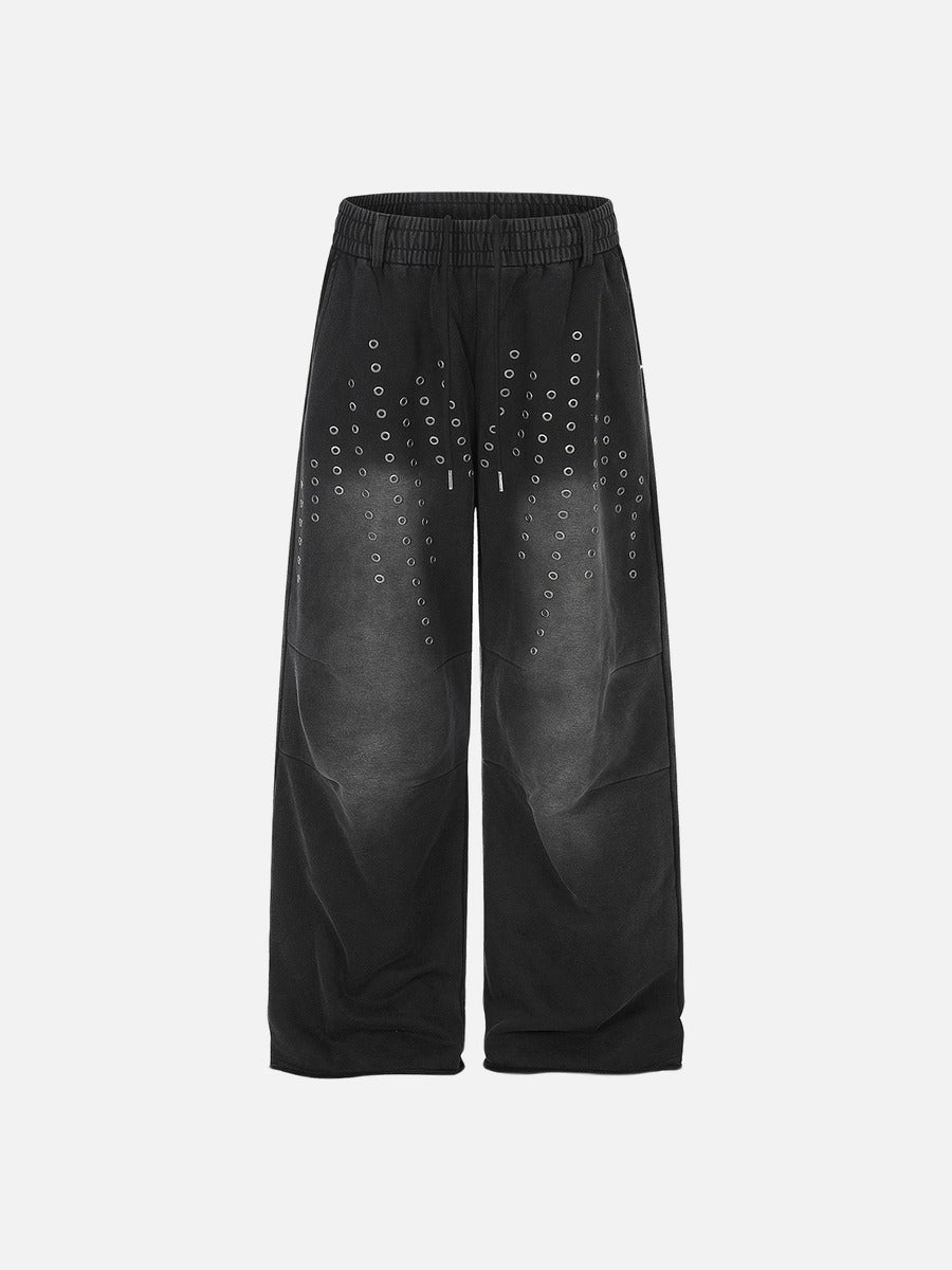 DAXUEN washed black wide-leg grommet trousers