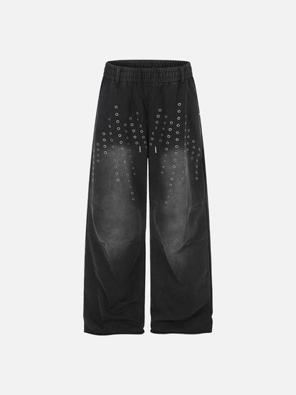 DAXUEN washed black wide-leg grommet trousers