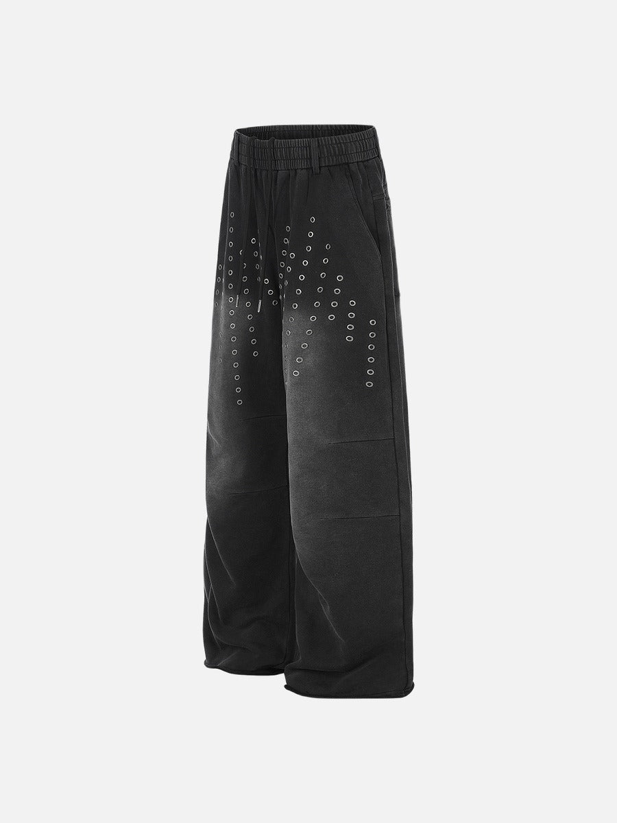 DAXUEN washed black wide-leg grommet trousers