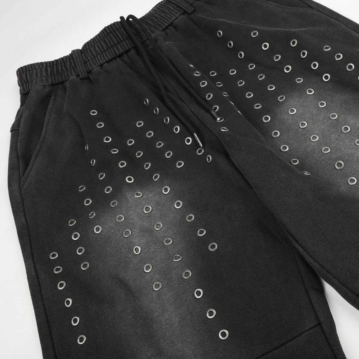 DAXUEN washed black wide-leg grommet trousers