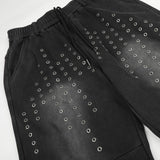 DAXUEN washed black wide-leg grommet trousers
