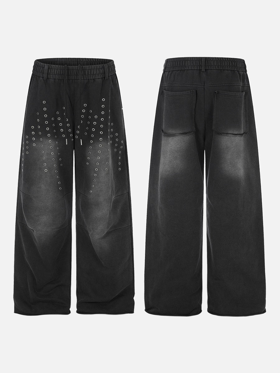 DAXUEN washed black wide-leg grommet trousers