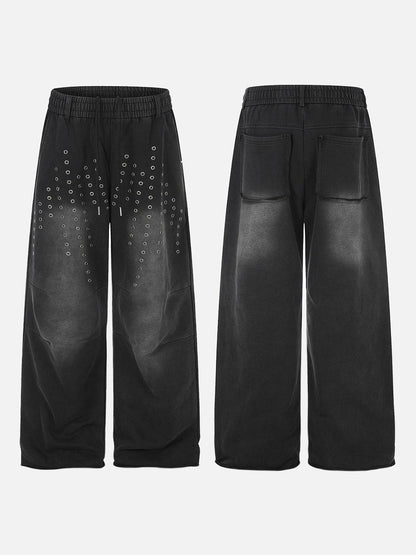 DAXUEN washed black wide-leg grommet trousers