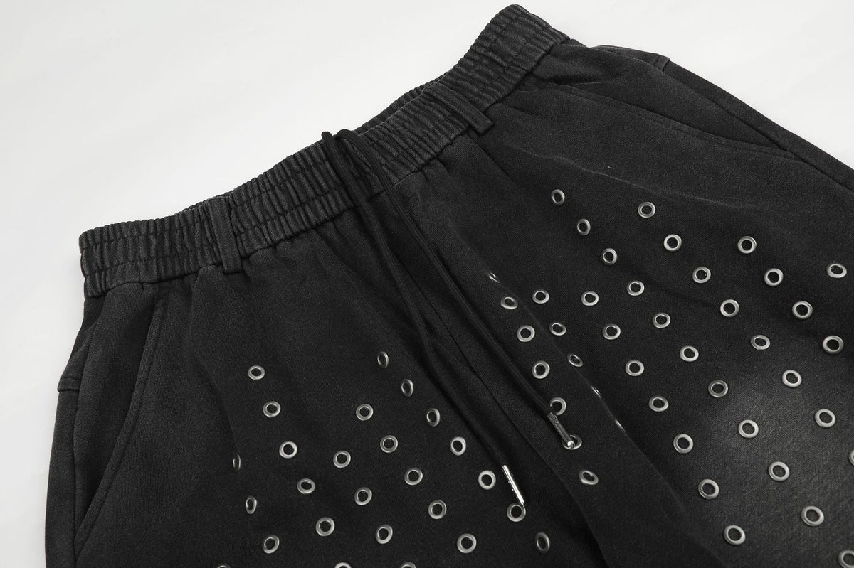 DAXUEN washed black wide-leg grommet trousers