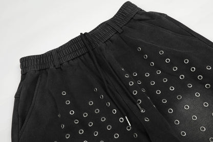 DAXUEN washed black wide-leg grommet trousers