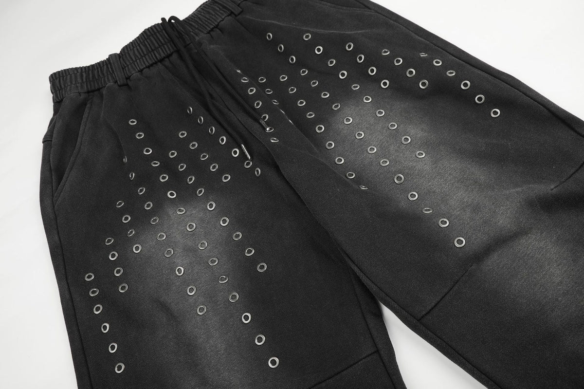 DAXUEN washed black wide-leg grommet trousers