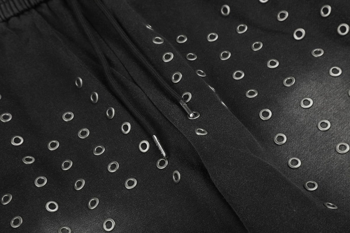 DAXUEN washed black wide-leg grommet trousers