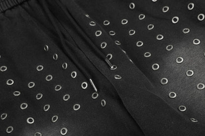 DAXUEN washed black wide-leg grommet trousers