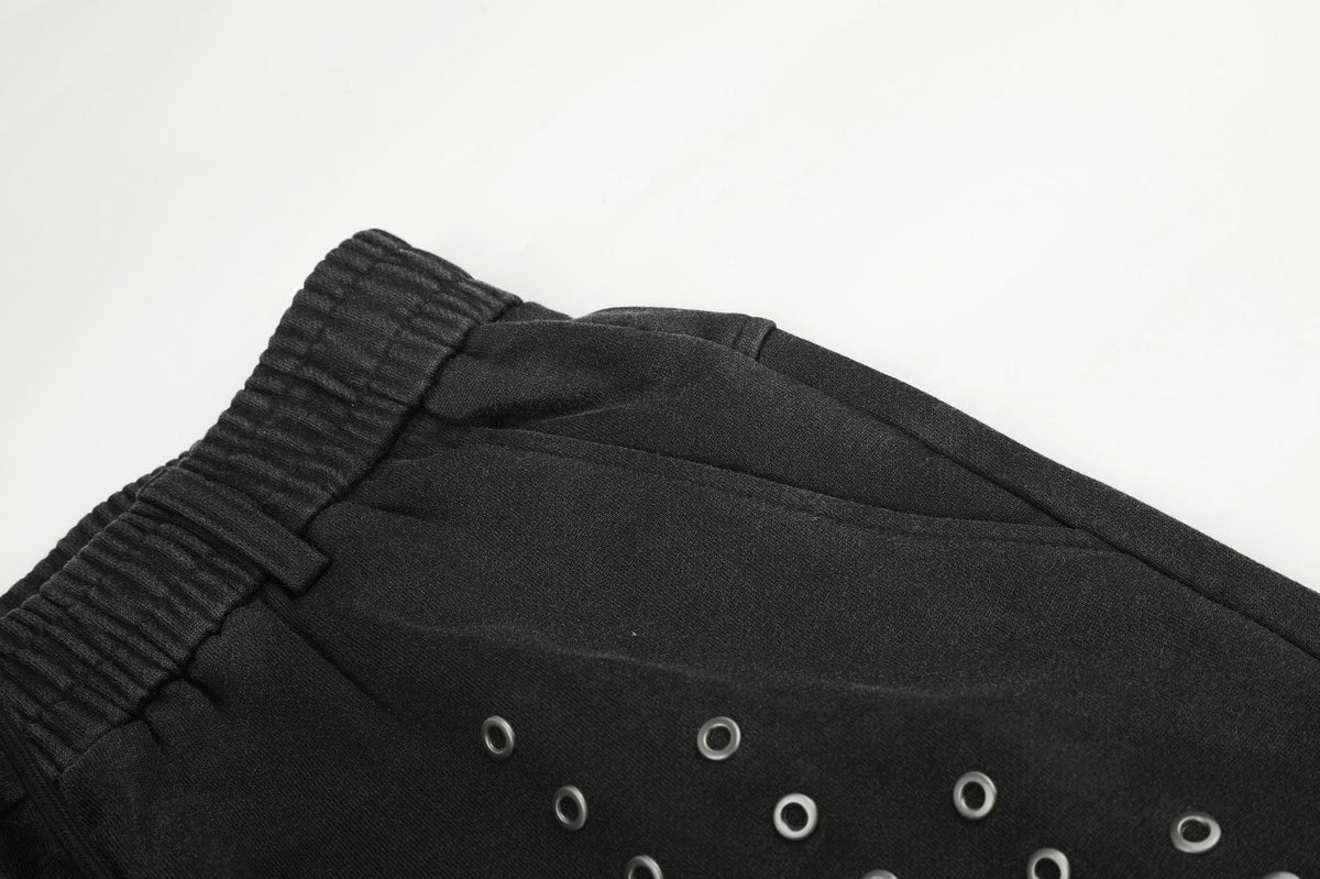 DAXUEN washed black wide-leg grommet trousers