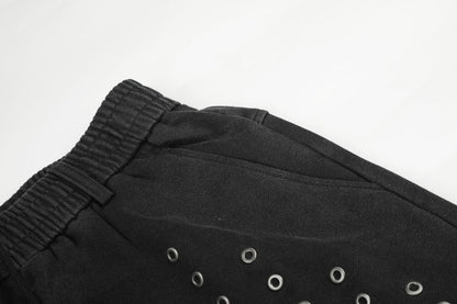 DAXUEN washed black wide-leg grommet trousers