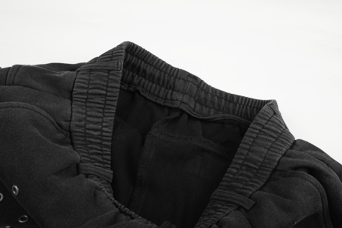 DAXUEN washed black wide-leg grommet trousers