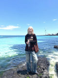 DAXUEN washed blue wide-leg denim jeans — model photo
