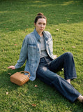 DAXUEN dark blue washed wide-leg jeans — model photo