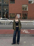 DAXUEN dark blue washed wide-leg jeans — model photo