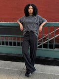 DAXUEN Oversized distressed short-sleeved t-shirt with paneling — model photo