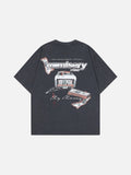 DAXUEN Washed oversized graphic t-shirt with dollar bills and 'misery' print