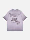 DAXUEN Washed oversized graphic t-shirt with dollar bills and 'misery' print