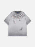DAXUEN Washed oversized graphic t-shirt with dollar bills and 'misery' print