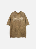 Washed graphic t-shirt with stars and emblem design