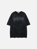 Washed graphic t-shirt with stars and emblem design